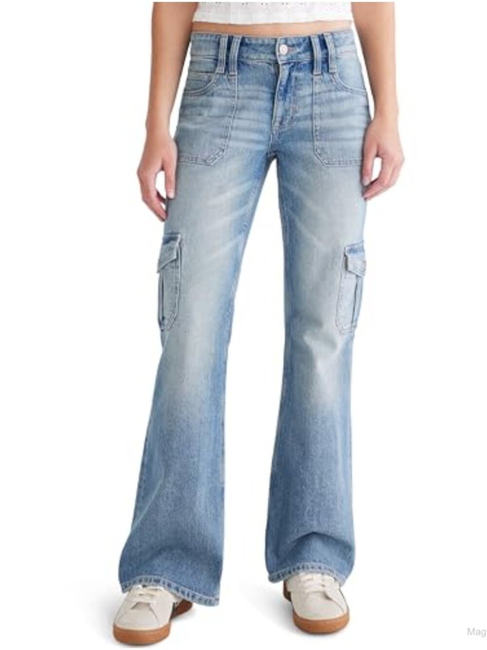 Women's Mid-Rise Flare Cargo Jeans Comfort Stretch Denim
